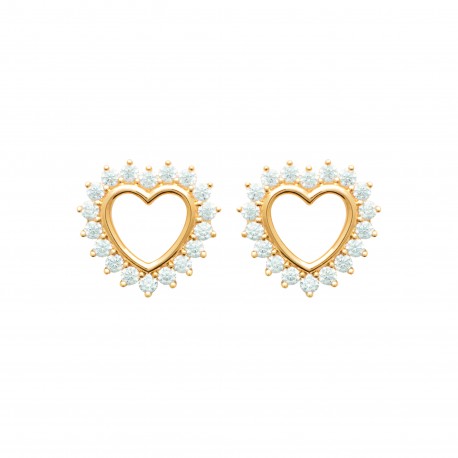Boucles d'oreilles puces coeur Plaqué Or contour pavé zirconium pas chère obrillant-bijoux