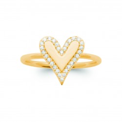 Bague coeur Plaqué Or pavé zirconium blanc pas chère obrillant-bijoux