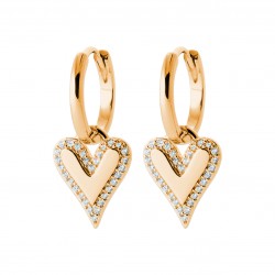 Boucles d'oreilles créoles pampille coeur en zirconium et Plaqué Or pas chère obrillant-bijoux