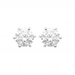 Puces d'oreilles en argent 925 rhodié pierre ronde 6 mm en zirconium blanc 6 griffes obrillant-bijoux
