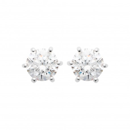 Puces d'oreilles en argent 925 rhodié pierre ronde 6 mm en zirconium blanc 6 griffes obrillant-bijoux