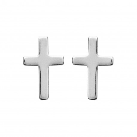 Boucles d'oreilles puces en argent 925/000 rhodié petite croix obrillant-bijoux