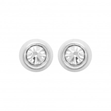 Boucles d'oreilles puces en argent 925/000 pierre ronde serti clos 2 mm en cristal blanc obrillant-bijoux