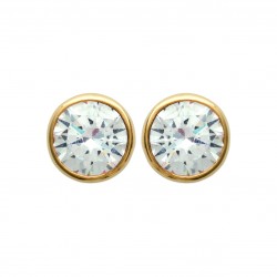 Boucles d'oreilles puces plaqué or pierre ronde sertie clos en cristal blanc 6 mm obrillant-bijoux