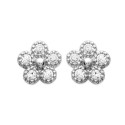 Boucles d'oreilles puces en argent 925/1000 rhodié fleur pavé en zirconium blanc