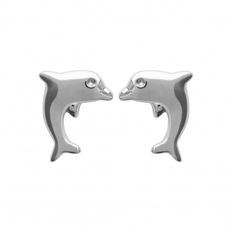Boucles d'oreilles pour enfants puces en argent 925/000 rhodié petit dauphin obrillant-bijoux